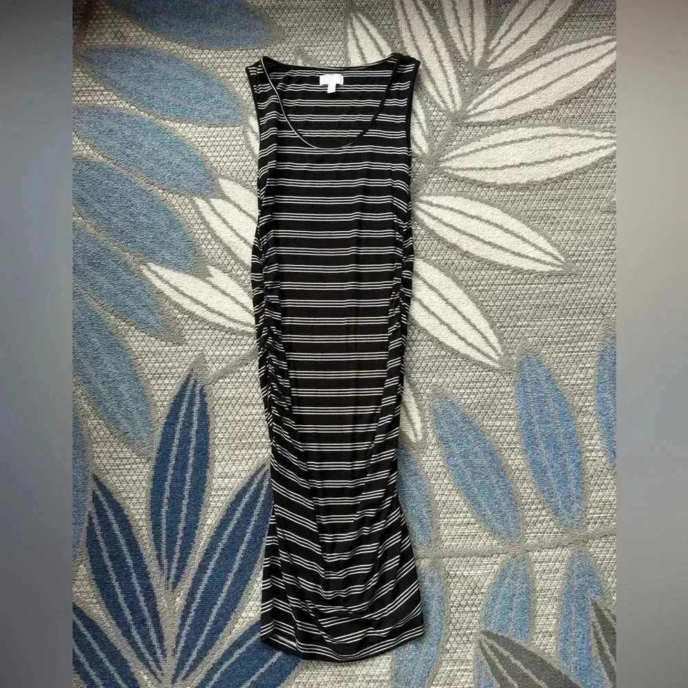 A:Glow Maternity Striped Tank Maxi Dress Size XS Sleeveless Stretch Black